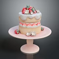 Delicious Two Layer Cake With Fresh Strawberries And Cream On Pink Stand