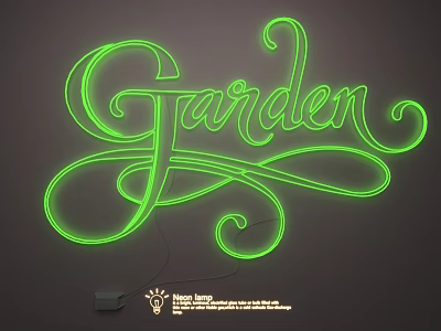 Garden Themed Green Neon Lighting Set with Artistic Curly Font on Dark Background 3d model
