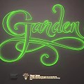 Garden Themed Green Neon Lighting Set with Artistic Curly Font on Dark Background