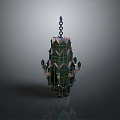Green Layered Tower Structure With Spire And Decorative Glass Details 3d model