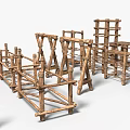 Wooden and Stone Furniture Components with Tables Shelves Benches and Frames
