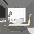 Modern Bathroom Interior Design With Double Vanity Bathtub Marble Countertop And Blinds