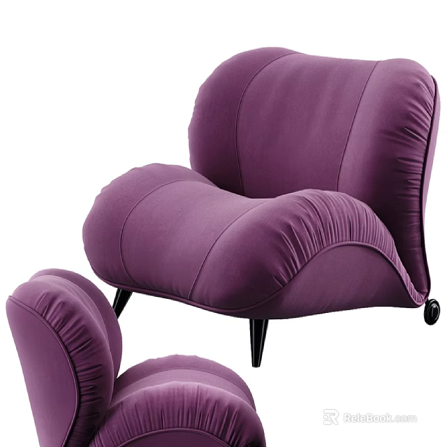 Comfortable Modern Purple Single Sofa With Unique Design Soft Fabric And Black Tapered Legs 3d model 