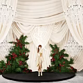 Elegant Photo Spot With White Draped Curtains Crystal Chandeliers And Christmas Trees