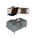 Gray Velvet Tufted Ottoman With Plaid Blanket Magazines And Metal Legs