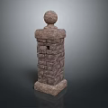 Scenic Landscape Featuring Stone Pillar With Stacked Bricks And Spherical Top 3d model