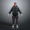 Man In Black Hoodie And Pocketed Vest With Dark Pants White Gloves And Sneakers