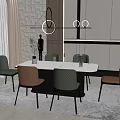 Modern Dining Table Set with Marble Top and Upholstered Chairs under Pendant Lights 3d model
