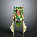 Magical Female Character With Vine Hair Flower Headdress Green Plant Costume And Flowy Sleeves