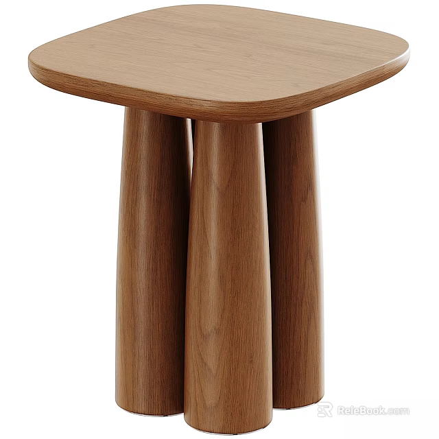 Minimalist Modern Wooden Dining Table With Unique Cone Shaped Legs And Natural Wood Tone 3d model 