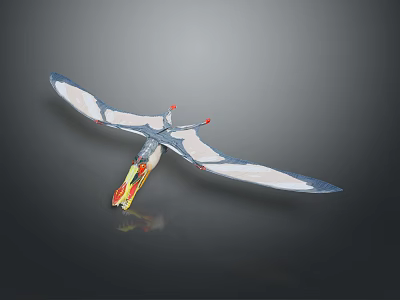 Detailed Pterosaur Creature Model With Blue White Wings And Flame Tail Design 3d model
