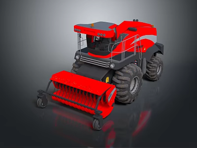 Efficient Red Modern Combine Harvester With Large Tires And Harvesting Attachment 3d model
