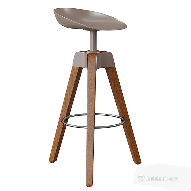Modern Bar Stool With Wooden Legs Metal Footrest And Gray Seat Design 3d model 