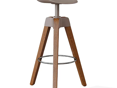 Modern Bar Stool With Wooden Legs Metal Footrest And Gray Seat Design 3d model