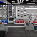 Modern Clothing Store Interior With Colorful Apparel Window Display And Red Blue White Fashion Racks