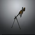 Futuristic Tactical Machine Gun With Tripod Stand Orange Black Color And Scope