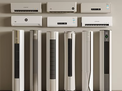Modern White Air Conditioners And Fans Wall Mounted And Standing Home Cooling Appliances Design 3d model