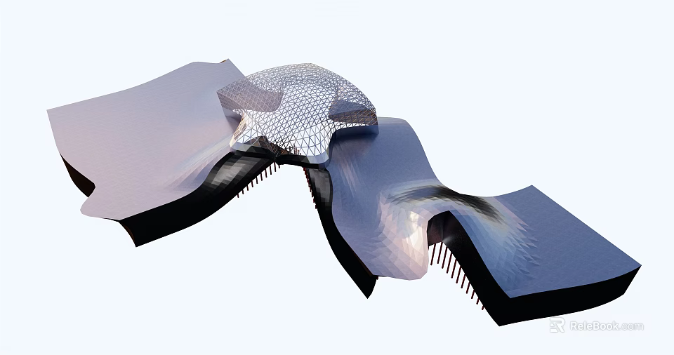 Futuristic Modern Architectural Design With Curved Mesh Roof And Smooth Surfaces 3d model 
