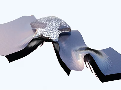 Futuristic Modern Architectural Design With Curved Mesh Roof And Smooth Surfaces 3d model