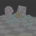 Red Toy Crab With Green Block Shaped Hat Holding Green Shovel