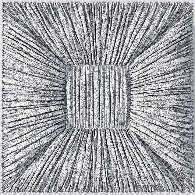 Decorative Ceiling Drapery With Pleated Textured Fabric And Square Center Design 3d model 
