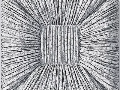 Decorative Ceiling Drapery With Pleated Textured Fabric And Square Center Design 3d model