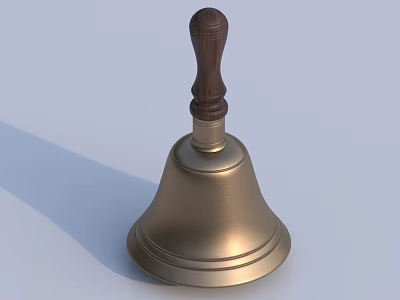Golden Bell Shaped Pendant with Wooden Handle and Metallic Finish for Home Decor 3d model