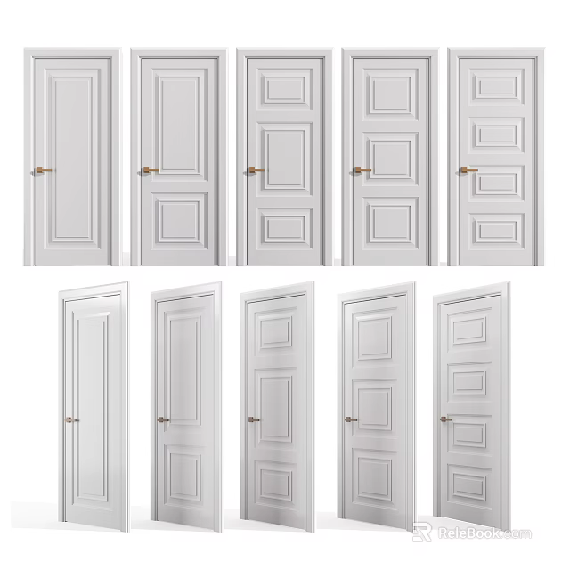 White Swing Door Panel Designs For Home Interior With Modern Handle 3d model