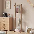 Wooden Storage Cabinet in Kids Room with Stuffed Toys Wooden Hanger and Alphabet Wall Decor