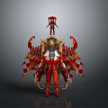 Fantasy Character Design With Red Black Armor Winged Jester Elements And Detailed Decorations
