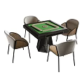 Modern Entertainment Mahjong Table with Green Playing Top and Four Woven Chairs Black Base Design