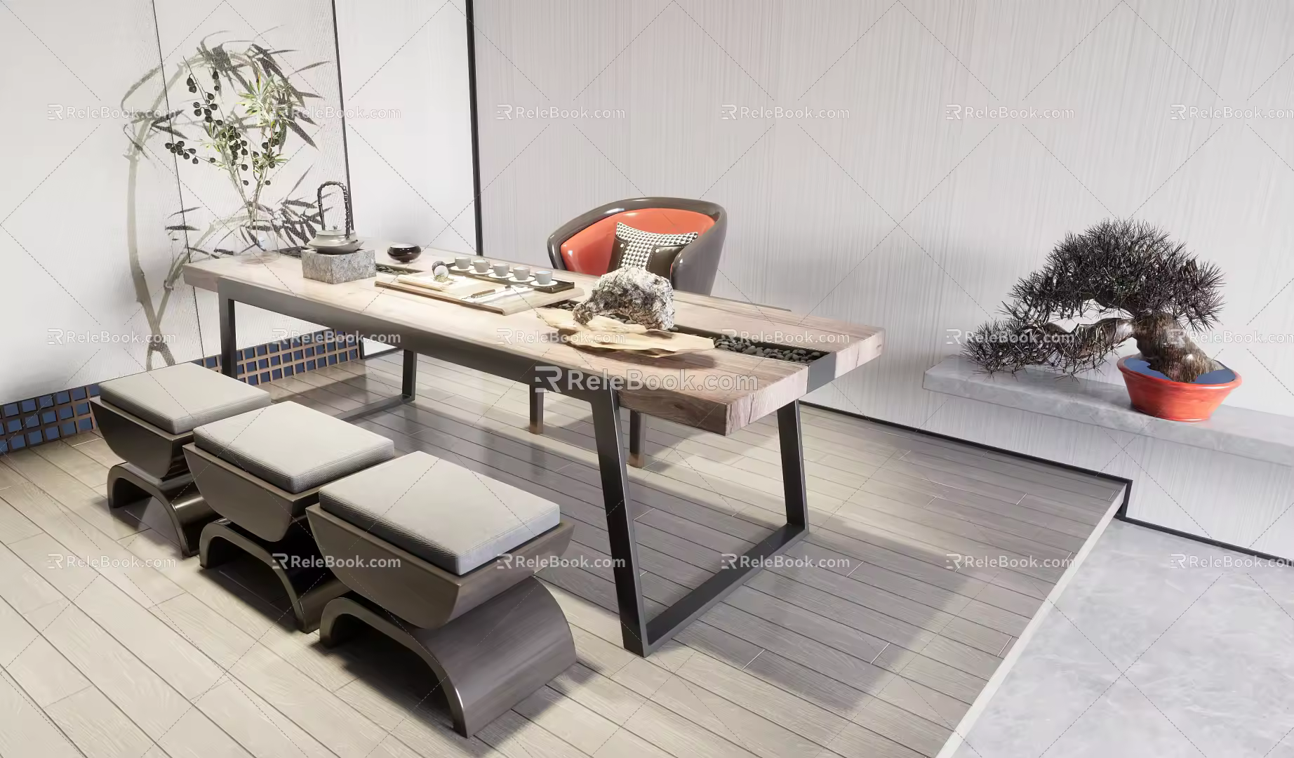 New Chinese Tea Table and Chair 3d model