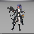 Futuristic Sci Fi Character With Purple Hair Holding Advanced Weapon And Tech Gear