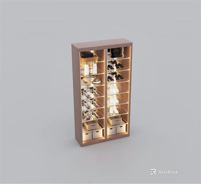 Modern Wooden Wardrobe Interior Design With Multiple Shelves Drawers And Shoe Storage 3d model 