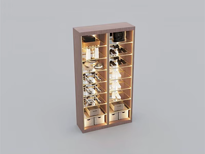 Modern Wooden Wardrobe Interior Design With Multiple Shelves Drawers And Shoe Storage 3d model