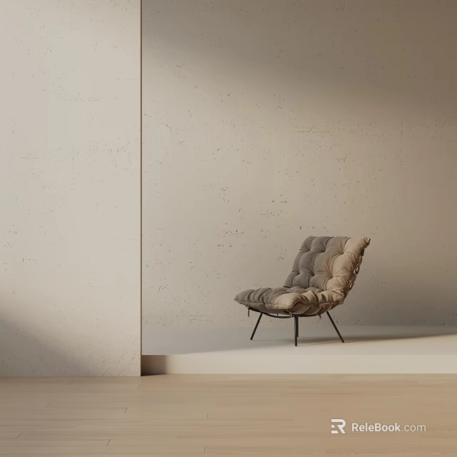 Modern Minimalist Accent Chair With Upholstered Cushion And Metal Legs In Indoor Corner 3d model 