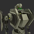 Gray Mechanical Car Robot With Green Eyes And Yellow Joint Components