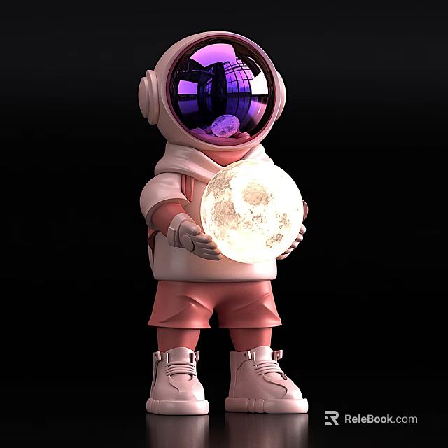 Astronaut Table Lamp with Glowing Moon Sphere Design for Kids Bedroom Decorative Use 3d model 