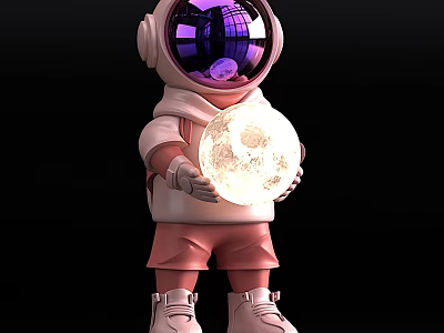 Astronaut Table Lamp with Glowing Moon Sphere Design for Kids Bedroom Decorative Use 3d model