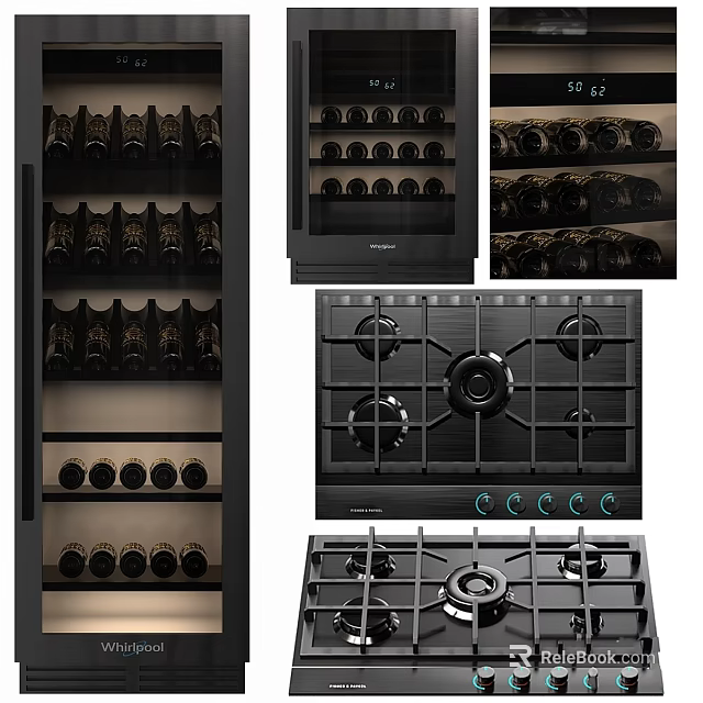 Modern Kitchen Appliances With Multi tiered Wine Rack And Black Gas Cooktop 3d model 