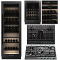 Modern Kitchen Appliances With Multi tiered Wine Rack And Black Gas Cooktop