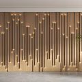 Modern Wooden Sofa Background Wall With Lighting And Potted Plant
