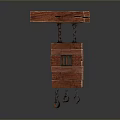 Red Wooden Hanging Storage Organizer With Chains And Hooks For Home Use