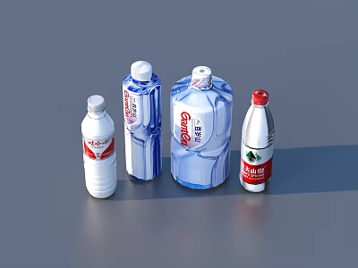 Assorted Beverage Bottles For Daily Use With Colorful Labels And Shapes 3d model