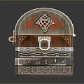 Vintage Red Treasure Chest With Metal Straps Rivets And Decorative Lock On Reflective Black Surface
