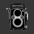 Vintage PHOTOREX Twin Lens Camera Electronic Device Featuring Black Silver Design and Knobs