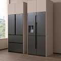 Modern Refrigerator Cabinets With Dark Finish And Water Dispenser For Kitchen