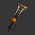 Fantasy Weapon Hammer Design With Orange Head Red Handle Transparent Section Golden Patterns And Chain
