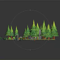 Cartoon Forest Scene With Green Pine Trees Stones Mushrooms Grass Water And Paper Craft 3D Design