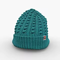 Green Knitted Beanie With Bobble Texture Ribbed Trim And Red Label 3d model